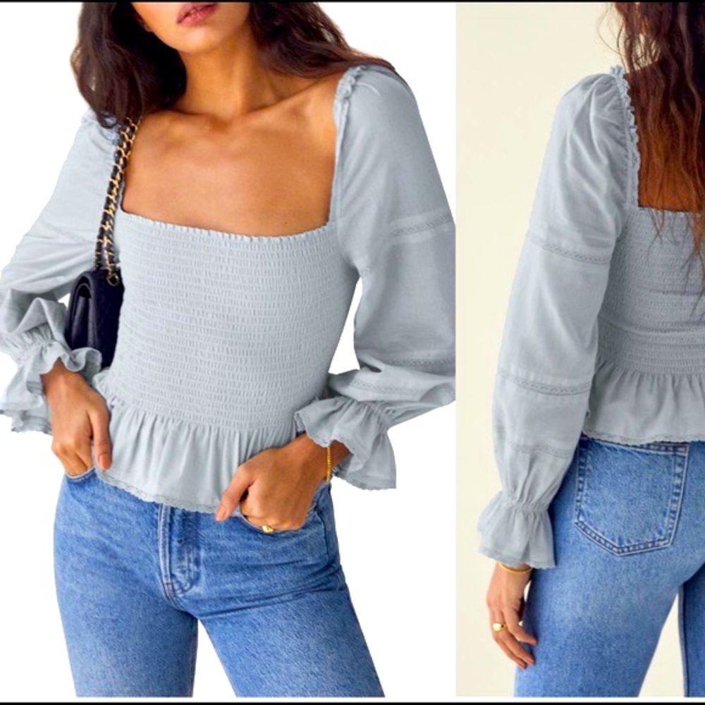 Reformation Roland Top Light Blue Small NWT